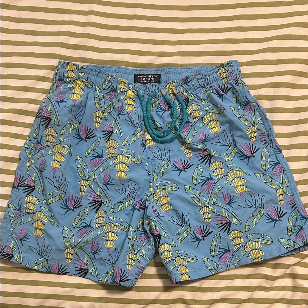 Vilebrequin Costume De Bain A St-Tropez Light Blue Tropical Floral Swim Trunks - Picture 2 of 7